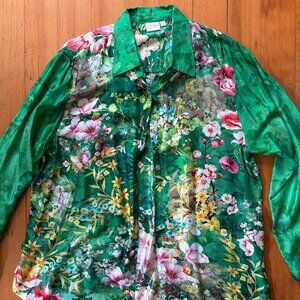 Silk Cienna green floral blouse size L